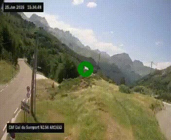 Webcam au col du Somport, côté français, sur la N134, dans les Pyrénées, en direction de l'Espagne, à 1632 mètres d'altitude