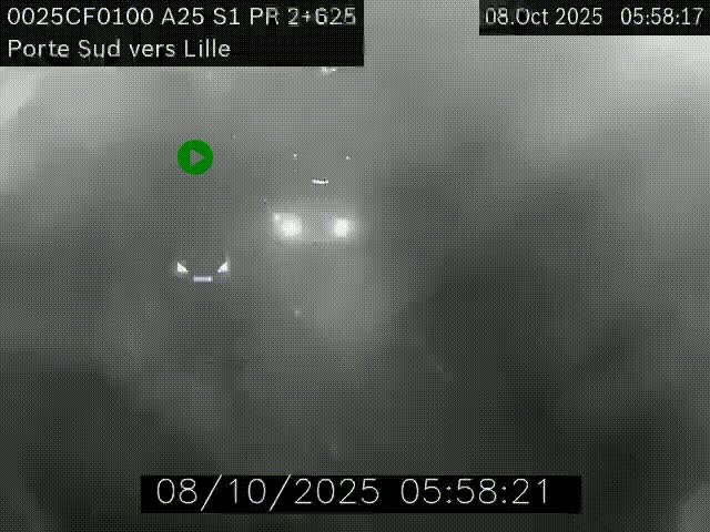 Webcam autoroute A25 sur le périphérique de Lille à hauteur de Lille-Sud et la sortie 3 Faches-Thumesnil. Vue orientée vers Lille-Centre.