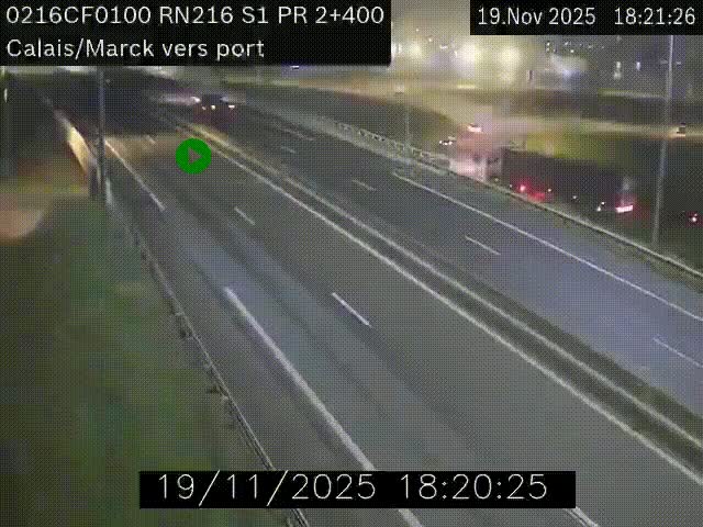 Webcam à Calais sur A216 (N216) en direction du port (harbour) de Calais.