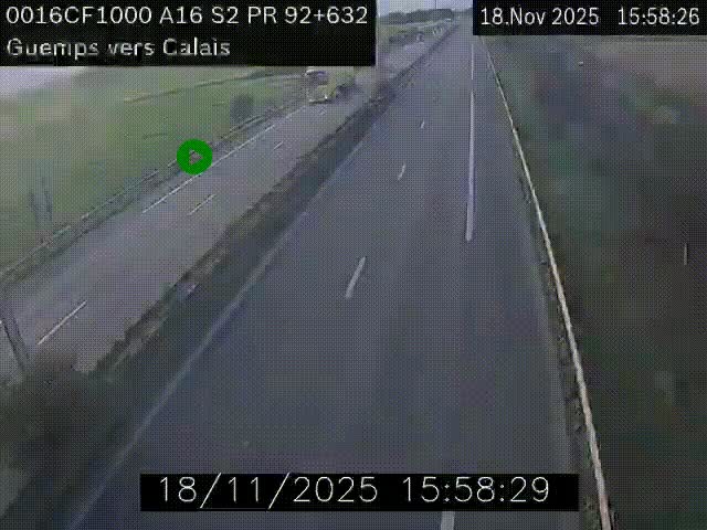Webcam A16 juste après l'aire de repos d'Offekerque à Guemps. Vue orientée vers Calais