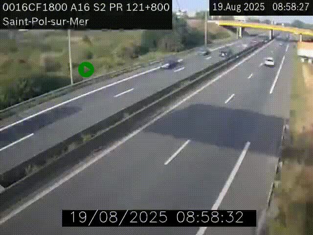 Webcam autoroute A16 à proximité de Dunkerque, à hauteur de la sortie Saint-Pol-sur-Mer. Vue orientée vers Calais