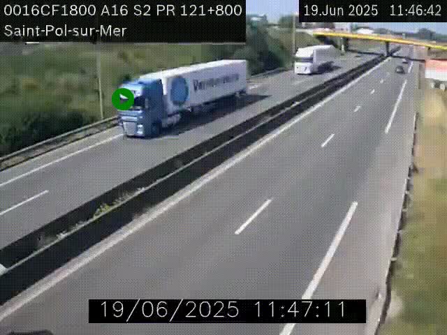 Webcam autoroute A16 à proximité de Dunkerque, à hauteur de la sortie Saint-Pol-sur-Mer. Vue orientée vers Calais