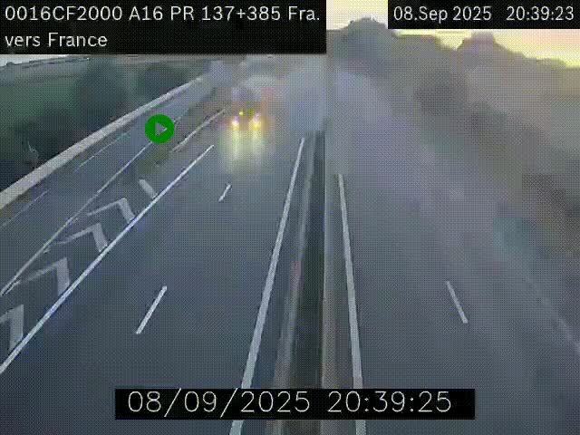 Webcam à la frontière franco-belge au niveau de Bray-Dunes/De-Panne sur l'autoroute A16. Vue orientée vers Calais