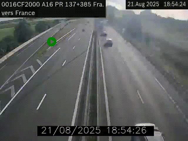 Webcam à la frontière franco-belge au niveau de Bray-Dunes/De-Panne sur l'autoroute A16. Vue orientée vers Calais
