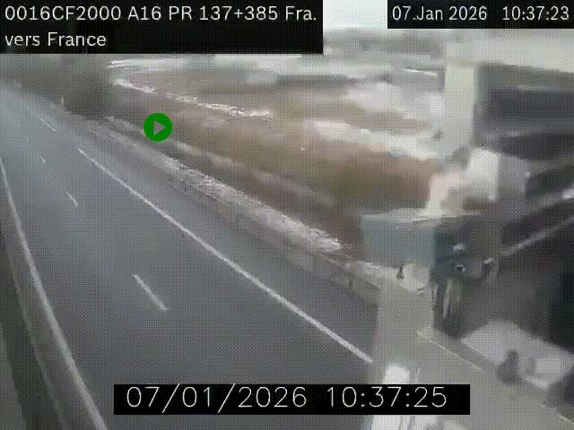 Webcam à la frontière franco-belge au niveau de Bray-Dunes/De-Panne sur l'autoroute A16. Vue orientée vers Calais