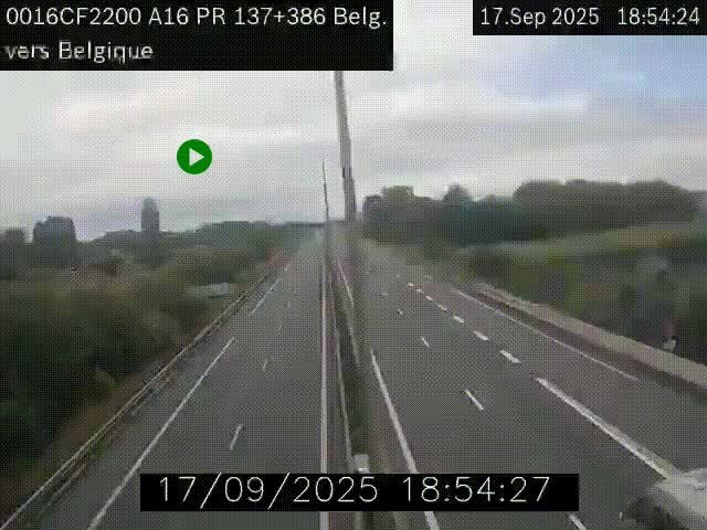 Webcam à la frontière franco-belge au niveau de Bray-Dunes/De-Panne sur l'autoroute A16. Vue orientée vers la Belgique