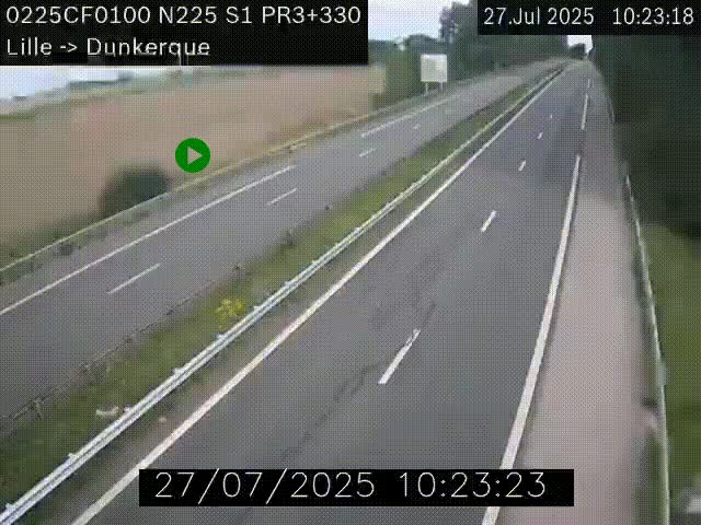 Webcam autoroute A25 (N225) à hauteur de Bergues (Bierne). Vue orientée vers Dunkerque.
