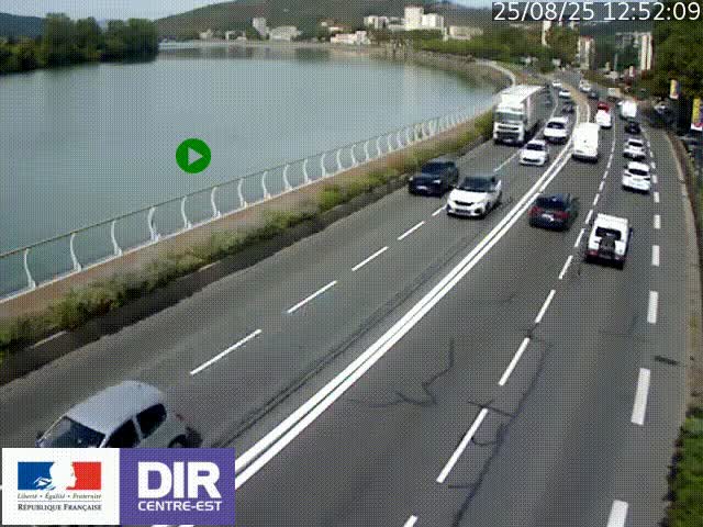 Webcam sur le quai Parjot à Vienne, aux Portes de Lyon, sur la Nationale 7, à la jonction avec le boulevard du Rhône-nord (D1407), caméra orientée vers Lyon
