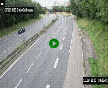 Webcam routière à hauteur de Bois-Guillaume en périphérie de Rouen. Vue orientée vers Rouen