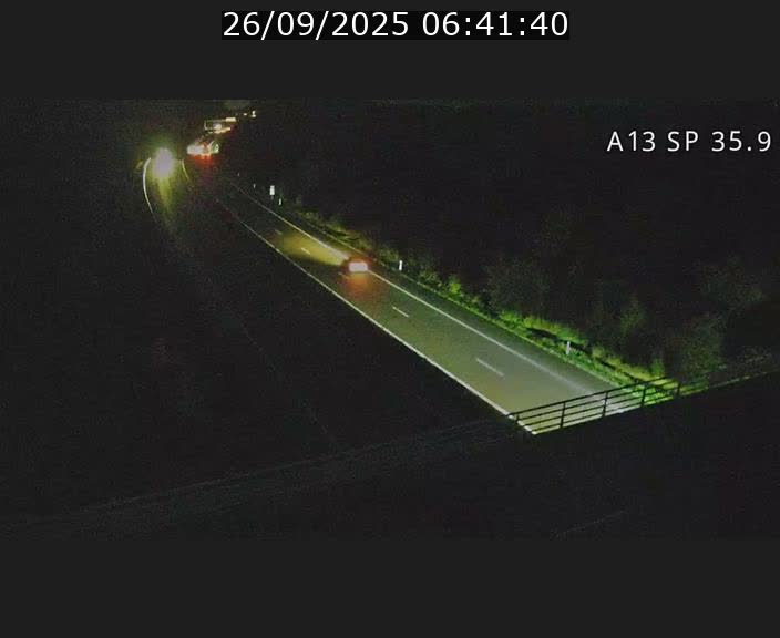 Webcam trafic sur A13 à l'entrée ouest du tunnel Markusbierg à Remerschen. Vue orientée vers Mondorf-les-Bains.