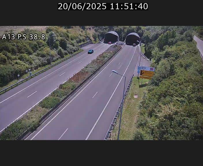 Webcam autoroute A13 à l'entrée ouest du tunnel Markusbierg à Schengen. Vue orientée vers Mondorf-les-Bains