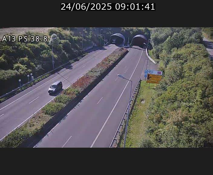 Webcam autoroute A13 à l'entrée ouest du tunnel Markusbierg à Schengen. Vue orientée vers Mondorf-les-Bains