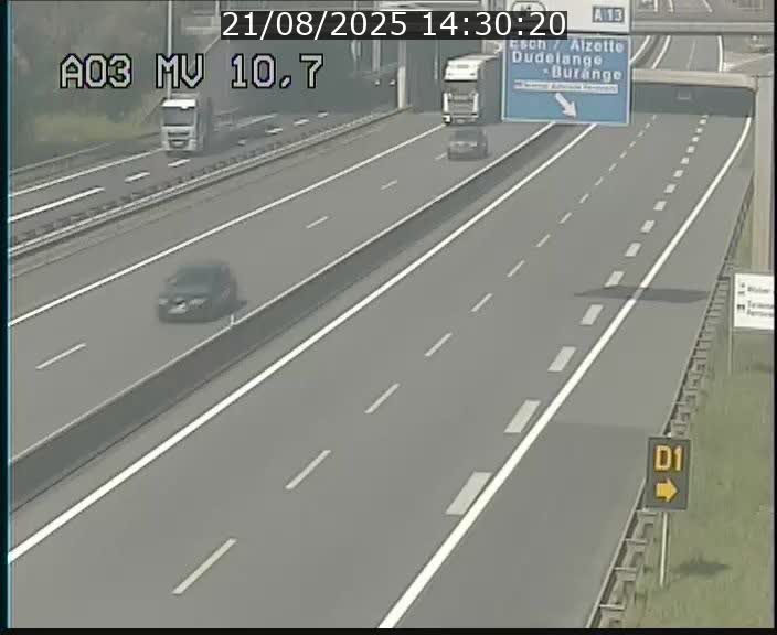 Traffic live webcam Luxembourg Croix de Bettembourg - A3 - BK 10.7 - direction France