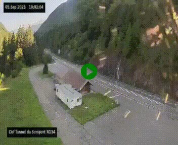 Webcam à l'entrée du tunnel du Somport, côté français, sur la N134, dans les Pyrénées, en direction de l'Espagne, à 1116 mètres d'altitude
