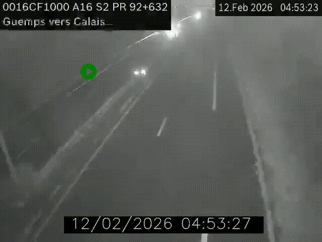 Webcam A16 juste après l'aire de repos d'Offekerque à Guemps. Vue orientée vers Calais