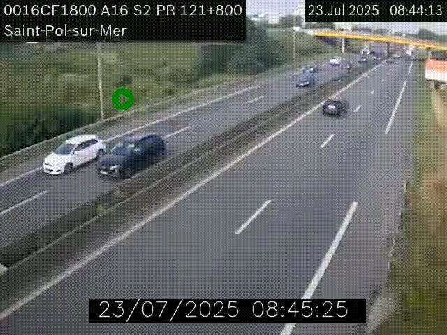 Webcam autoroute A16 à proximité de Dunkerque, à hauteur de la sortie Saint-Pol-sur-Mer. Vue orientée vers Calais