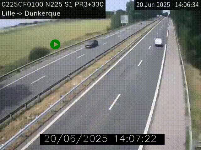 Webcam autoroute A25 (N225) à hauteur de Bergues (Bierne). Vue orientée vers Dunkerque.
