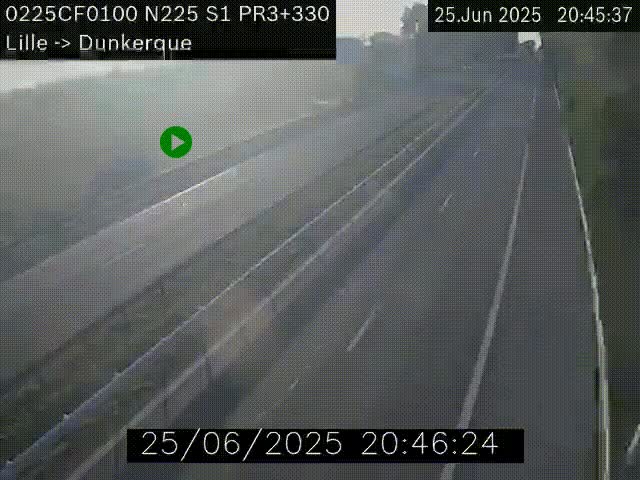 Webcam autoroute A25 (N225) à hauteur de Bergues (Bierne). Vue orientée vers Dunkerque.