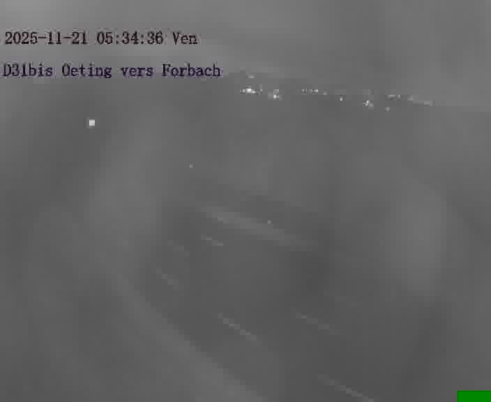 Caméra routière située sur D31bis (France) à Oeting, orientée vers Forbach, surveillant en continu la circulation locale et régionale.