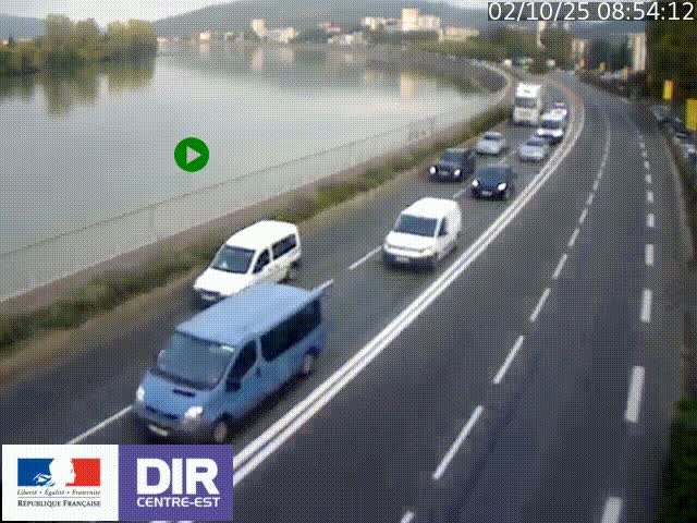 Webcam sur le quai Parjot à Vienne, aux Portes de Lyon, sur la Nationale 7, à la jonction avec le boulevard du Rhône-nord (D1407), caméra orientée vers Lyon