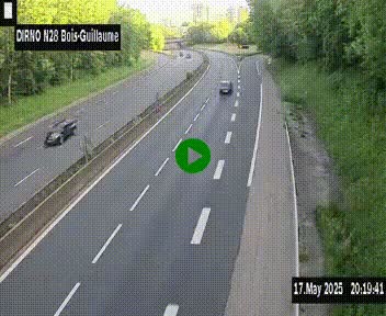 Webcam routière à hauteur de Bois-Guillaume en périphérie de Rouen. Vue orientée vers Rouen
