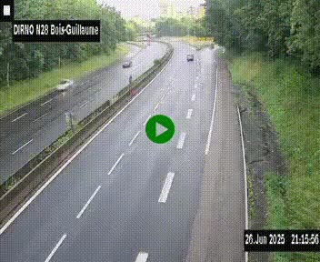 Webcam routière à hauteur de Bois-Guillaume en périphérie de Rouen. Vue orientée vers Rouen