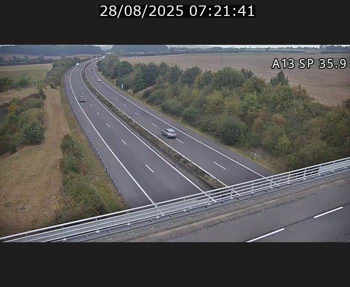 Webcam trafic sur A13 à l'entrée ouest du tunnel Markusbierg à Remerschen. Vue orientée vers Mondorf-les-Bains.