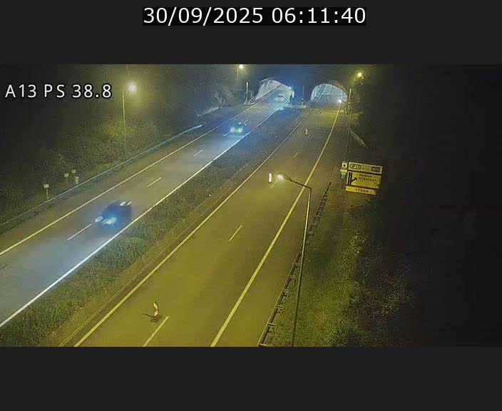 Webcam autoroute A13 à l'entrée ouest du tunnel Markusbierg à Schengen. Vue orientée vers Mondorf-les-Bains