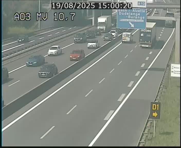 Traffic live webcam Luxembourg Croix de Bettembourg - A3 - BK 10.7 - direction France