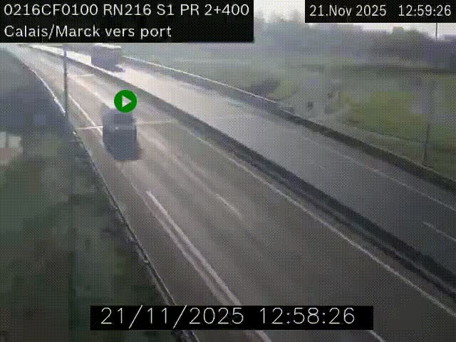 Webcam à Calais sur A216 (N216) en direction du port (harbour) de Calais.
