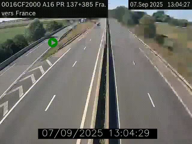 Webcam à la frontière franco-belge au niveau de Bray-Dunes/De-Panne sur l'autoroute A16. Vue orientée vers Calais