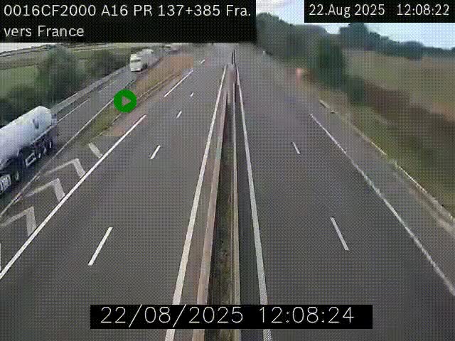 Webcam à la frontière franco-belge au niveau de Bray-Dunes/De-Panne sur l'autoroute A16. Vue orientée vers Calais
