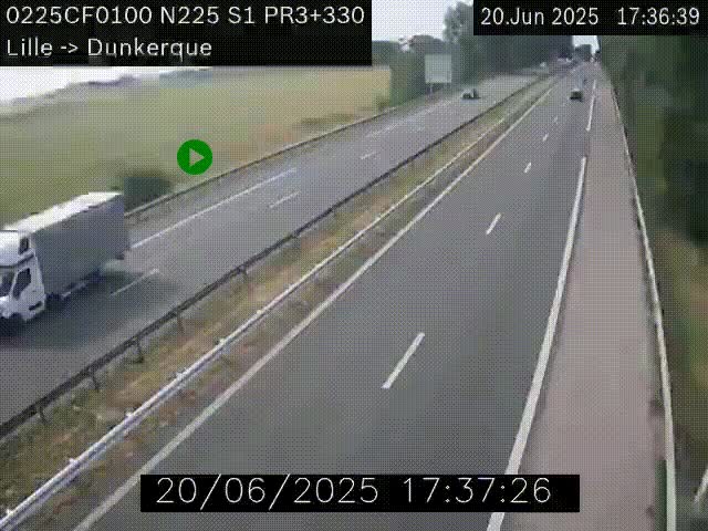 Webcam autoroute A25 (N225) à hauteur de Bergues (Bierne). Vue orientée vers Dunkerque.