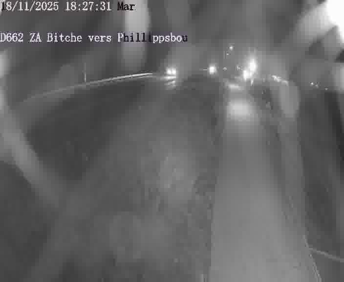 Caméra de trafic sur D662 (France) à Bitche, orientée vers Phillippsbourg, permettant d’évaluer fluidité, incidents et densité automobile.