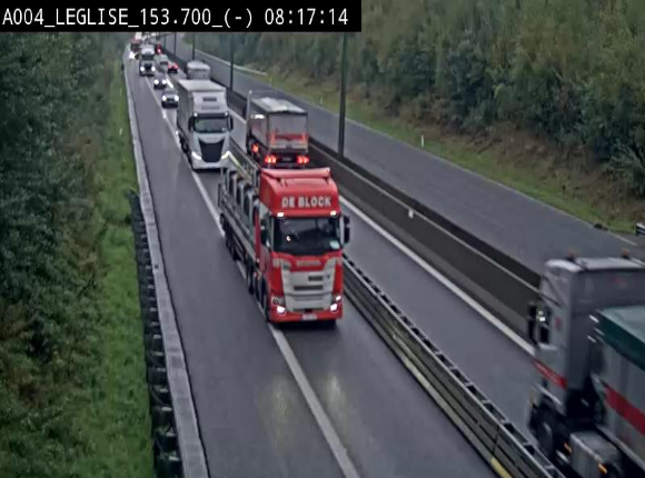 Webcam autoroute A4 (E411-E25) à Léglise, avant la jonction avec la N40. Vue orientée vers Bruxelles