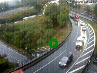 Caméra autoroute à la jonction entre l'A7 et la D301 (Boulevard urbain Sud de Lyon) à Feyzin, au sud de Lyon. Vue orientée vers Mions