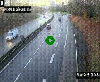 Webcam routière à hauteur de Bois-Guillaume en périphérie de Rouen. Vue orientée vers Rouen