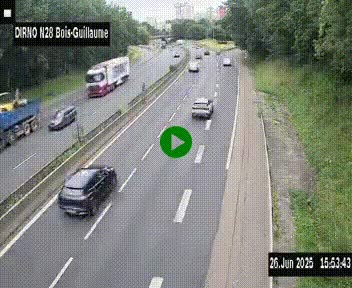 Webcam routière à hauteur de Bois-Guillaume en périphérie de Rouen. Vue orientée vers Rouen
