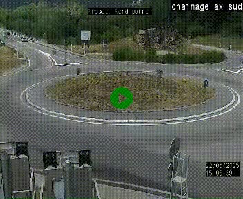 Webcam au nord d'Ax-les-Thermes au niveau de l'aire de chaînage de la N20. Vue orientée vers les Pyrénées, en direction de Pas de la Case
