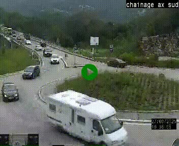 Webcam au nord d'Ax-les-Thermes au niveau de l'aire de chaînage de la N20. Vue orientée vers les Pyrénées, en direction de Pas de la Case