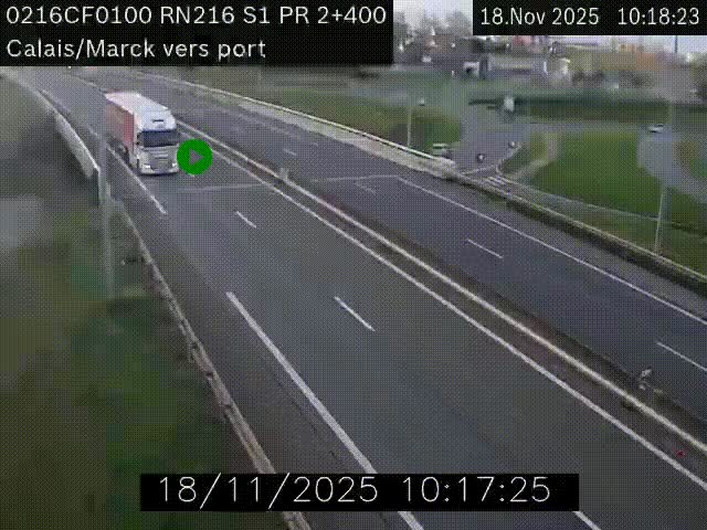 Webcam à Calais sur A216 (N216) en direction du port (harbour) de Calais.