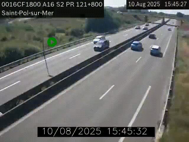 Webcam autoroute A16 à proximité de Dunkerque, à hauteur de la sortie Saint-Pol-sur-Mer. Vue orientée vers Calais