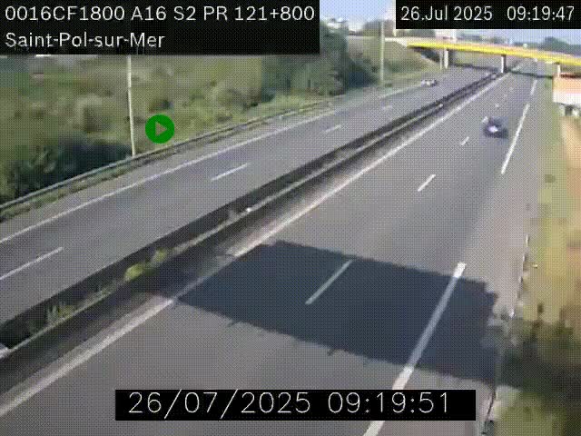 Webcam autoroute A16 à proximité de Dunkerque, à hauteur de la sortie Saint-Pol-sur-Mer. Vue orientée vers Calais