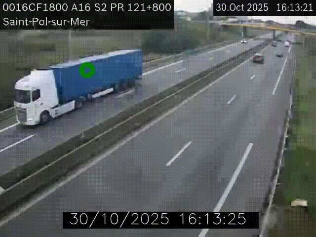 Webcam autoroute A16 à proximité de Dunkerque, à hauteur de la sortie Saint-Pol-sur-Mer. Vue orientée vers Calais