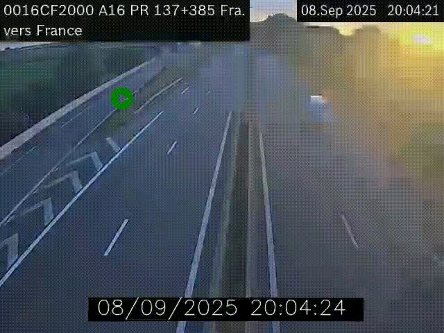 Webcam à la frontière franco-belge au niveau de Bray-Dunes/De-Panne sur l'autoroute A16. Vue orientée vers Calais