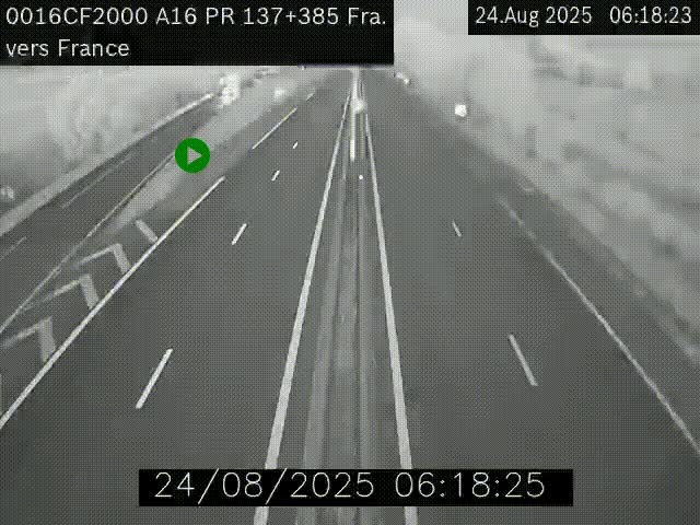 Webcam à la frontière franco-belge au niveau de Bray-Dunes/De-Panne sur l'autoroute A16. Vue orientée vers Calais