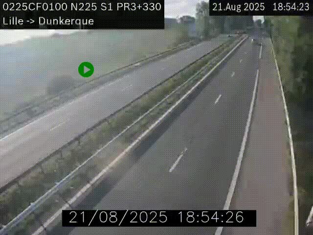 Webcam autoroute A25 (N225) à hauteur de Bergues (Bierne). Vue orientée vers Dunkerque.