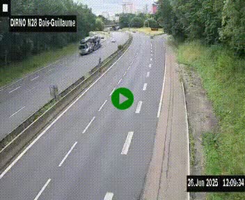Webcam routière à hauteur de Bois-Guillaume en périphérie de Rouen. Vue orientée vers Rouen