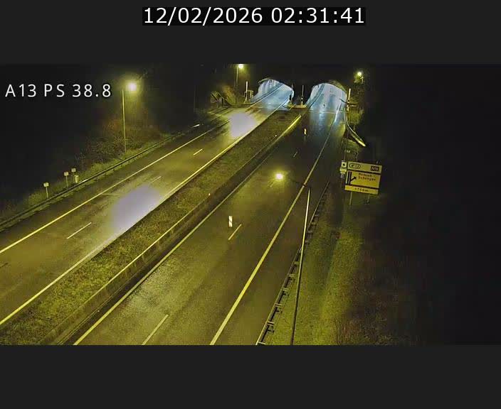 Webcam autoroute A13 à l'entrée ouest du tunnel Markusbierg à Schengen. Vue orientée vers Mondorf-les-Bains