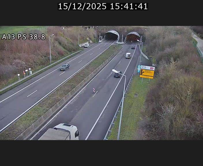 Webcam autoroute A13 à l'entrée ouest du tunnel Markusbierg à Schengen. Vue orientée vers Mondorf-les-Bains